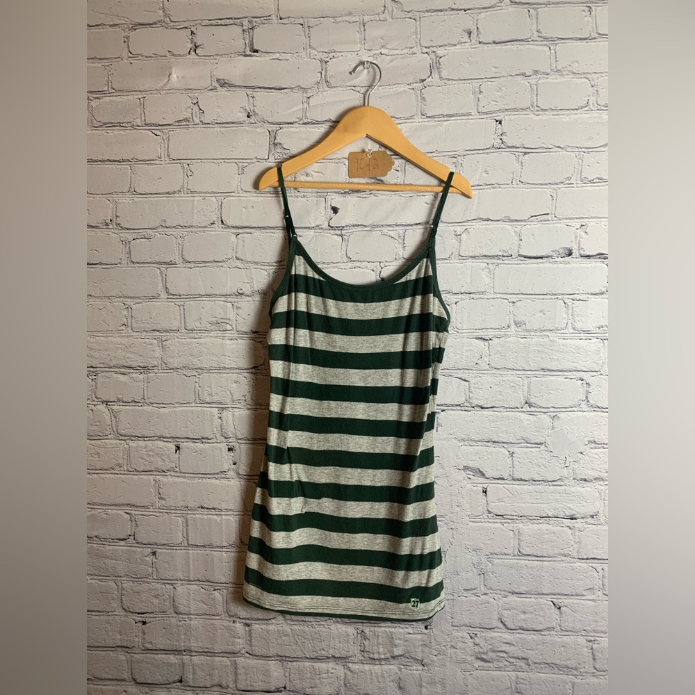 Green and grey striped tank top, small!